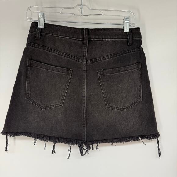 We The Free People Zip It Up Denim Mini Skirt Womens 26 Washed Black Distressed - Picture 4 of 9
